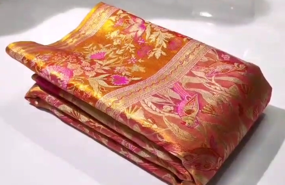 Hot Pink Kanchipuram Handloom Tissue Brocade Meenakari Silk Saree