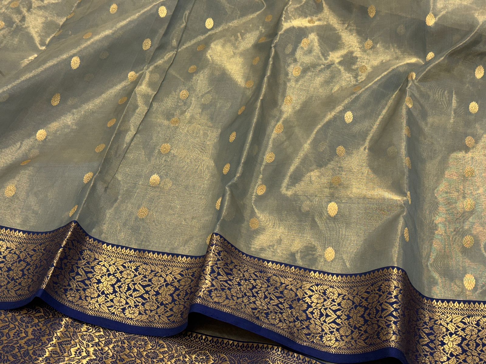 Dual Tone Grey Chanderi Handloom Katan Tissue Silk Saree