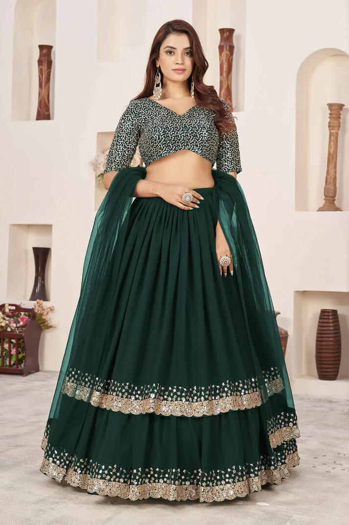 Green Designer Georgette Lehenga with Sequins & Zari