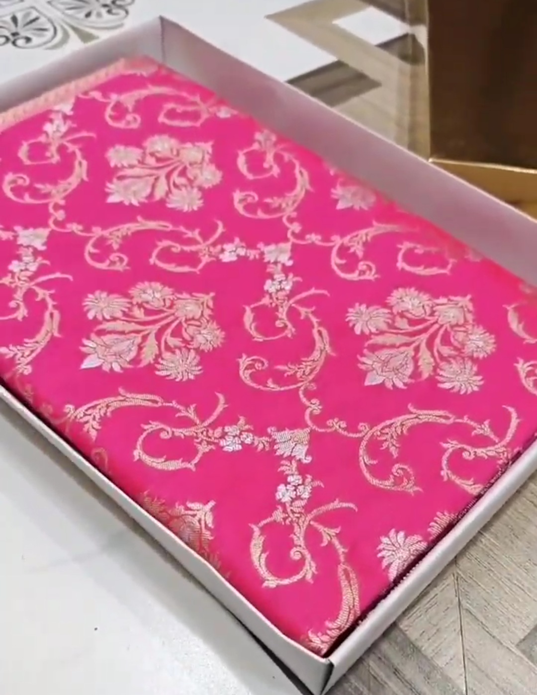 Dark Pink Banarasi Semi Katan Silk Sona Rupa Saree