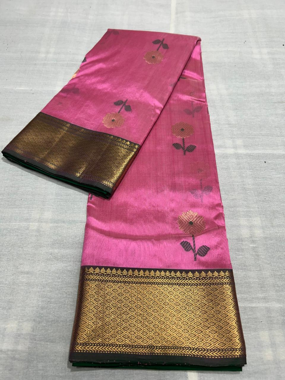 Dual Tone Pink Chanderi Handloom Pattu Silk Meenakari Saree
