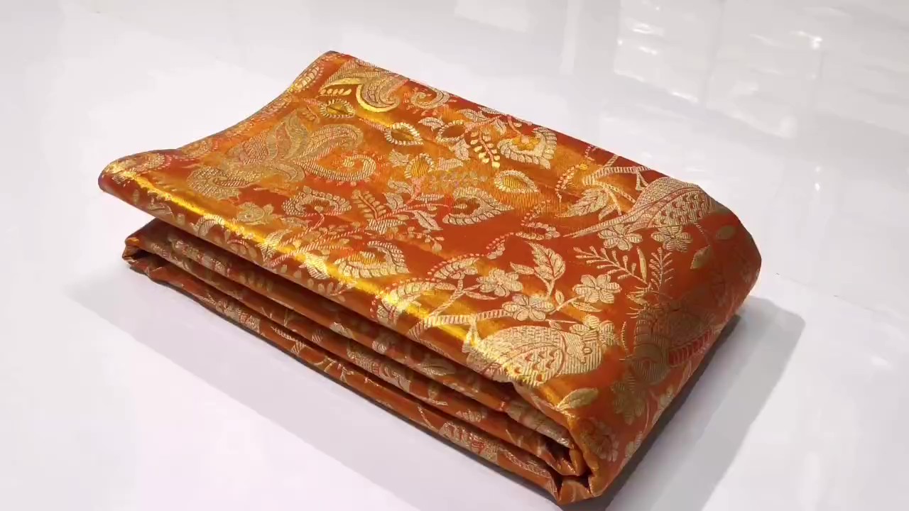 Orange Kanchipuram Handloom 2D Tissue Brocade Silk Saree