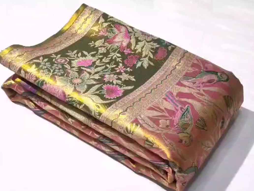 Pink Kanchipuram Handloom Tissue Brocade Meenakari Silk Saree