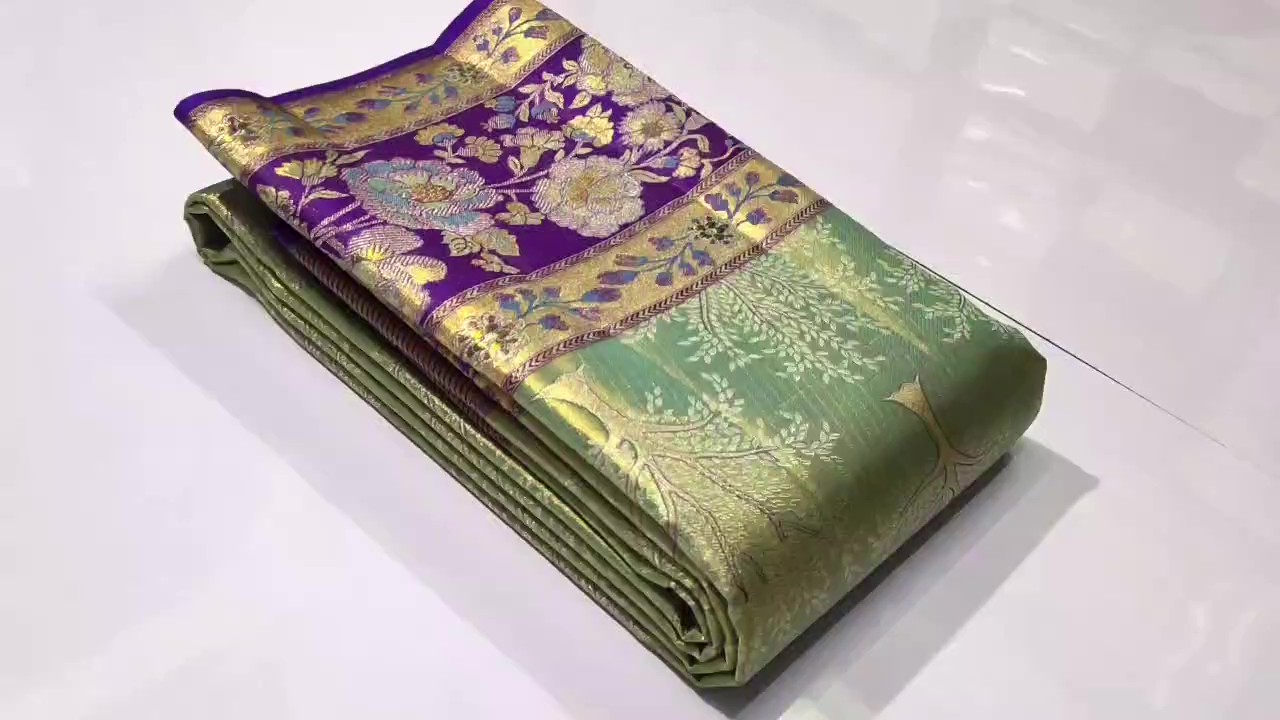 Green Kanchipuram Handloom Tissue Brocade Meenakari Silk Saree