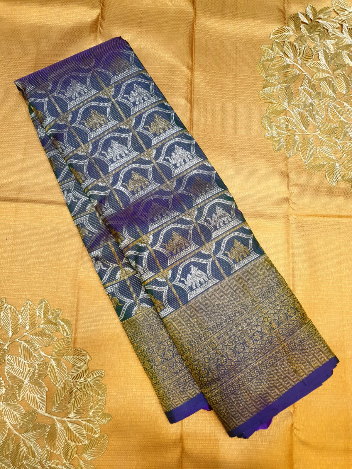 Dual Tone Purple Kanchipuram Handloom 2G Gold Pattu Silk Saree