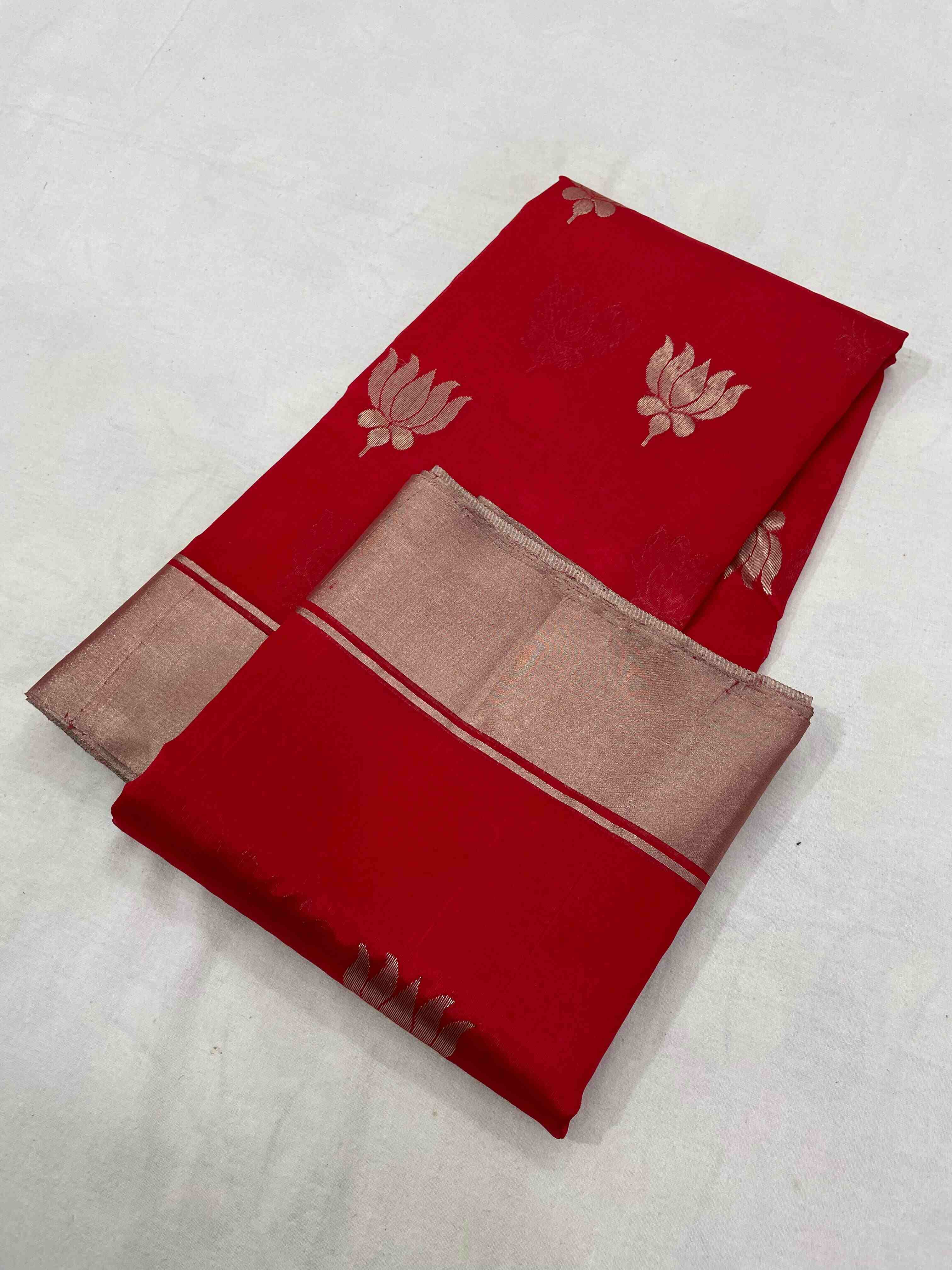 Red Chanderi Handloom Pattu Silk Saree