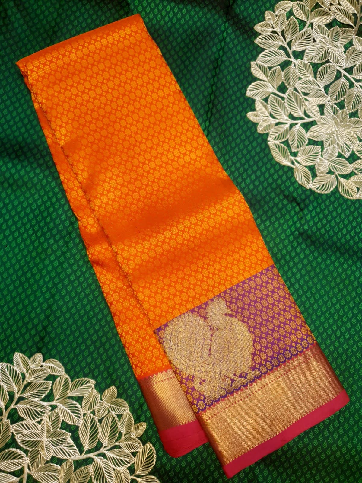 Orange Kanchipuram Handloom 1G Gold Pattu Silk Saree