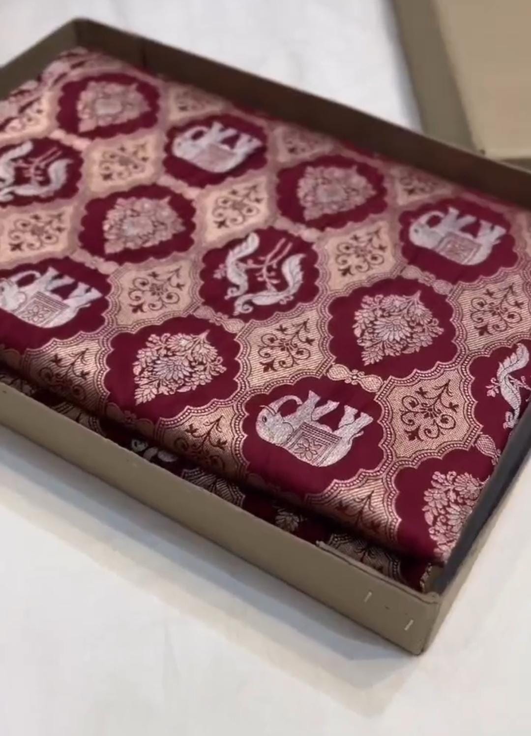 Rustic Red Banarasi Handloom Katan Silk Shikargah Meenakari Saree