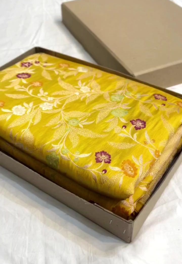 Golden Yellow Banarasi Handloom Katan Silk Meenakari Saree