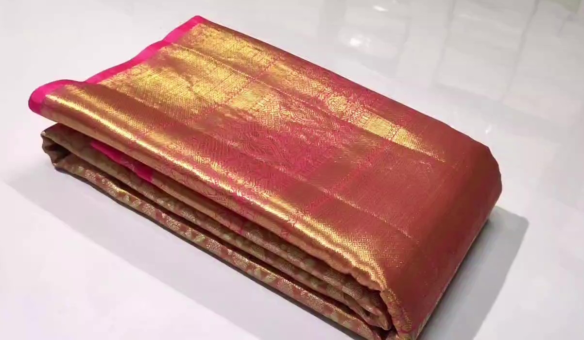 Orange Kanchipuram Handloom Tissue Brocade Silk Saree