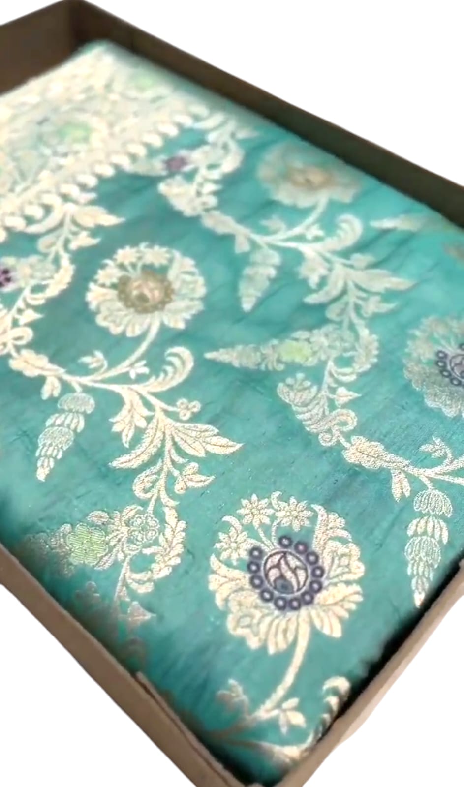 Dual Tone Turquoise Banarasi Handloom Katan Silk Meenakari Saree