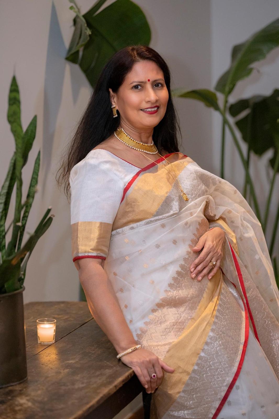 Pearl White Chanderi Handloom Katan Silk Saree