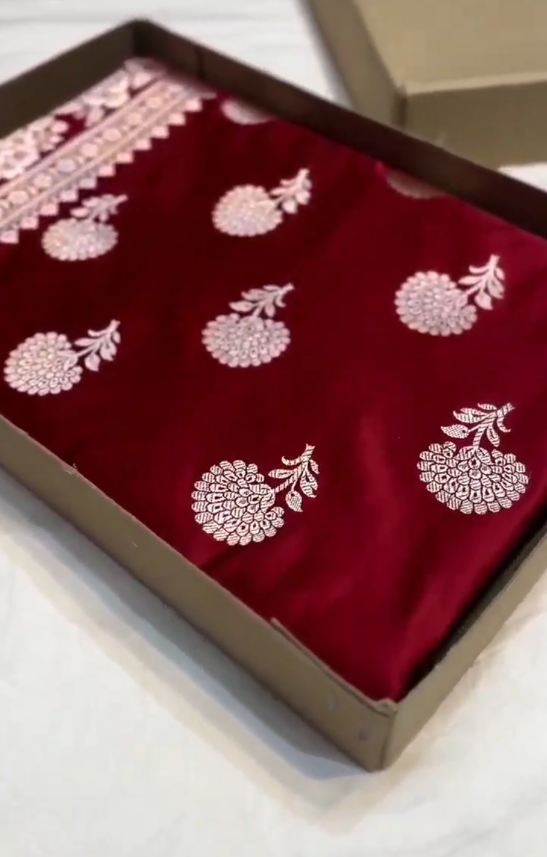 Deep Red Banarasi Mashru Soft Silk Saree