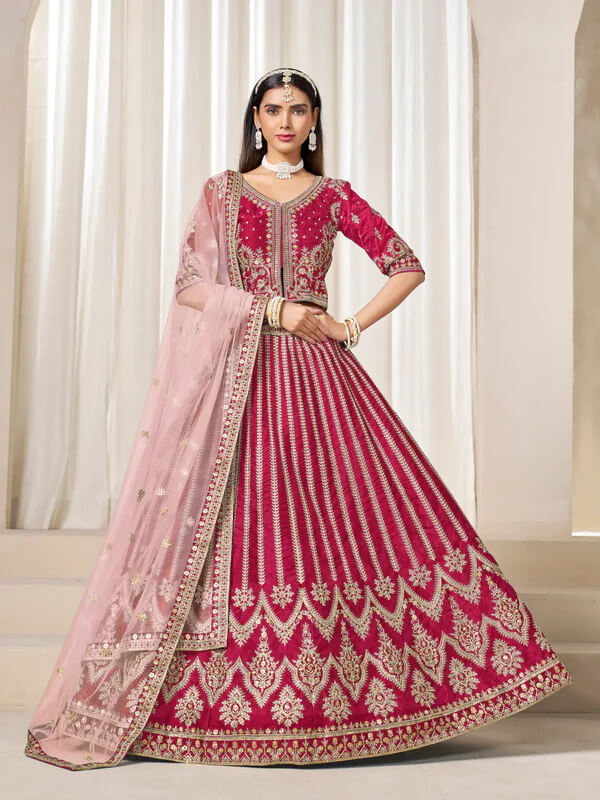 Red Art Silk Lehenga with Thread & Sequins Work