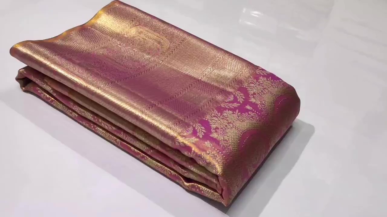Hot Pink Kanchipuram Handloom Tissue Brocade Silk Saree