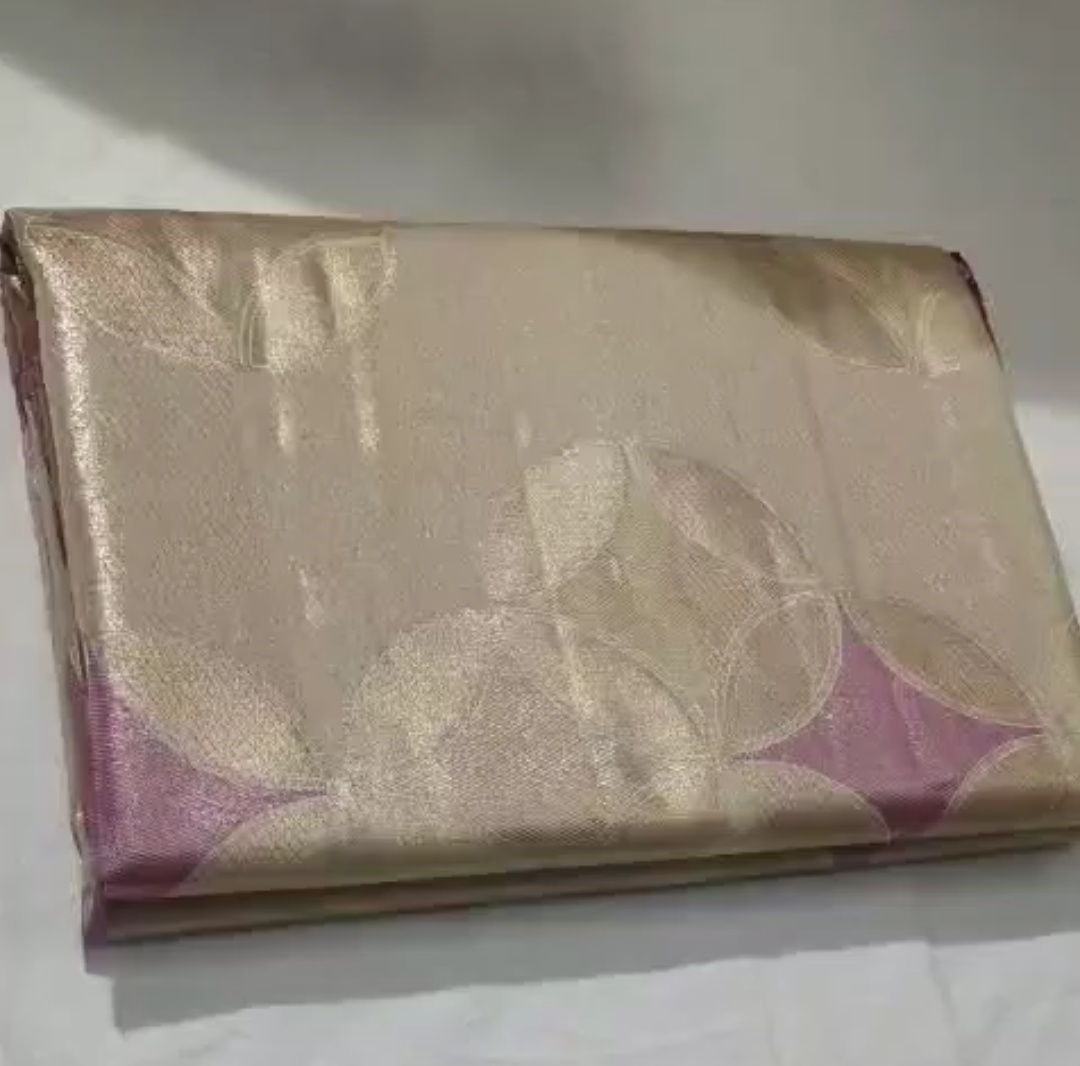 Beige Kanchipuram Semi Tissue Silk Meenakari Saree