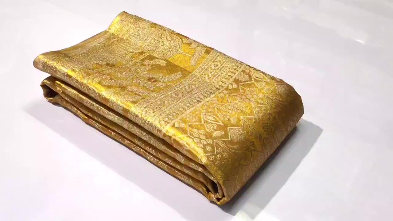 Gold Kanchipuram Handloom Tissue Brocade Bridal Silk Saree