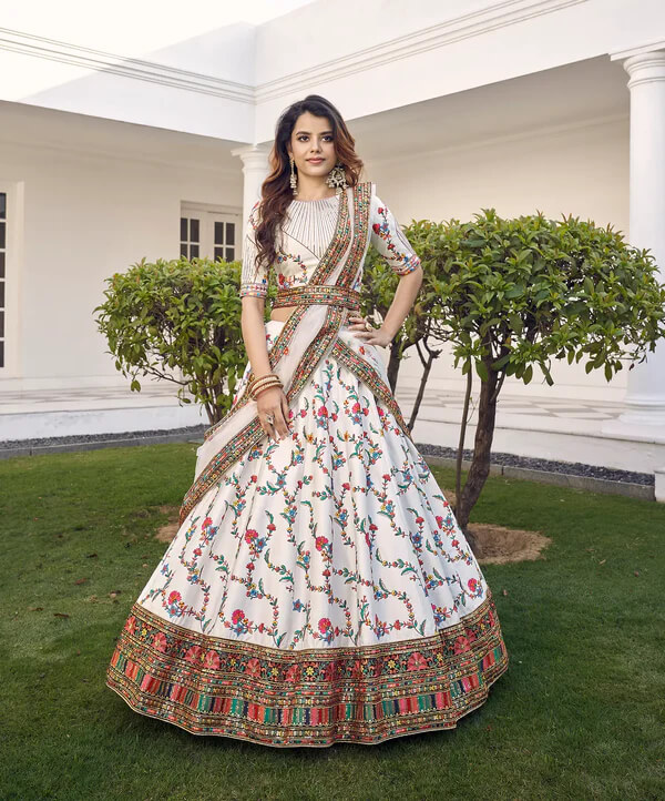 Graceful White Thread & Sequence Work Lehenga Choli