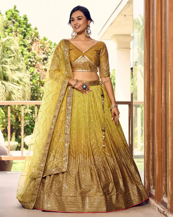 Dark & Light Yellow Lehenga Choli with Thread & Sequins Work