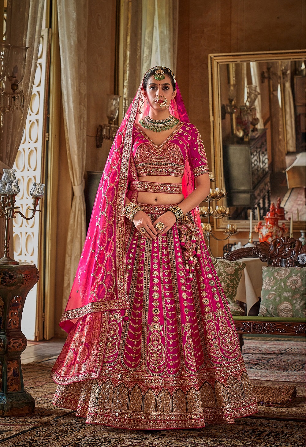 Pink Wedding Lehenga with Embroidery & Pearl Work