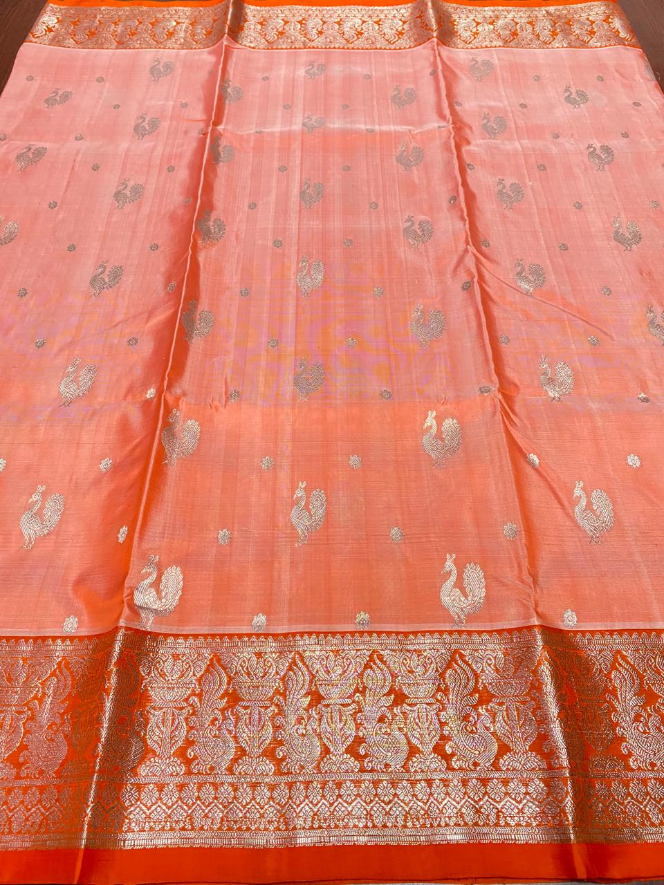 Dual Tone Peach Venkatagiri Handloom Pattu Silk Saree