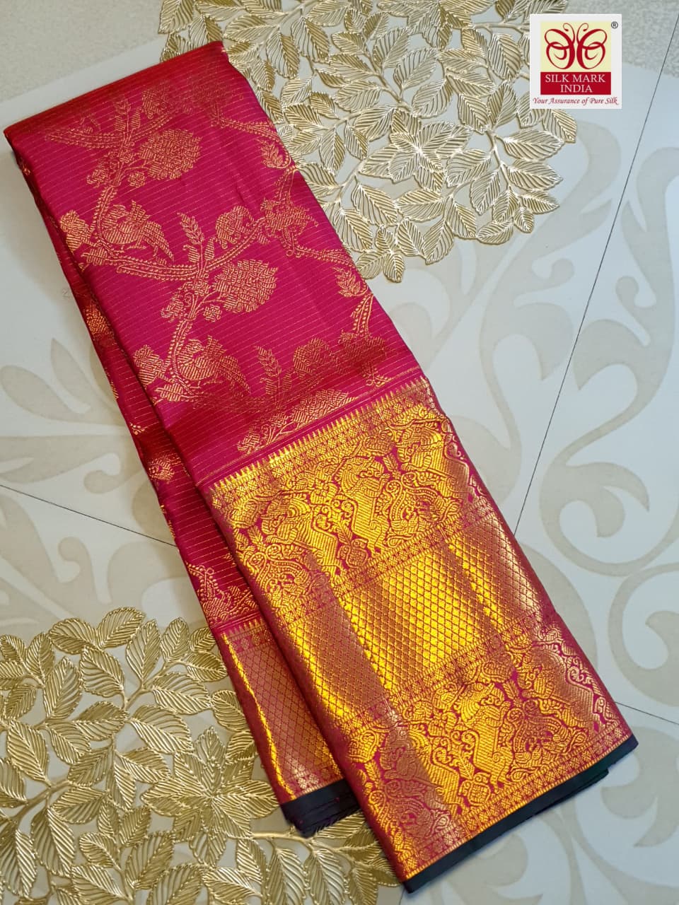 Dark Pink Kanchipuram Handloom 2G Gold Vairaoosi Silk Saree