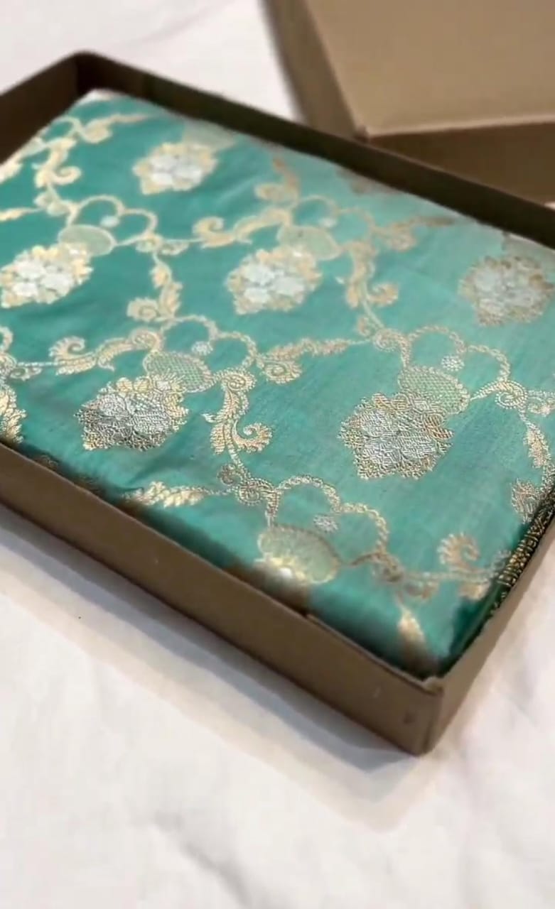 Turquiose Banarasi Handloom Katan Silk Sona Rupa Saree