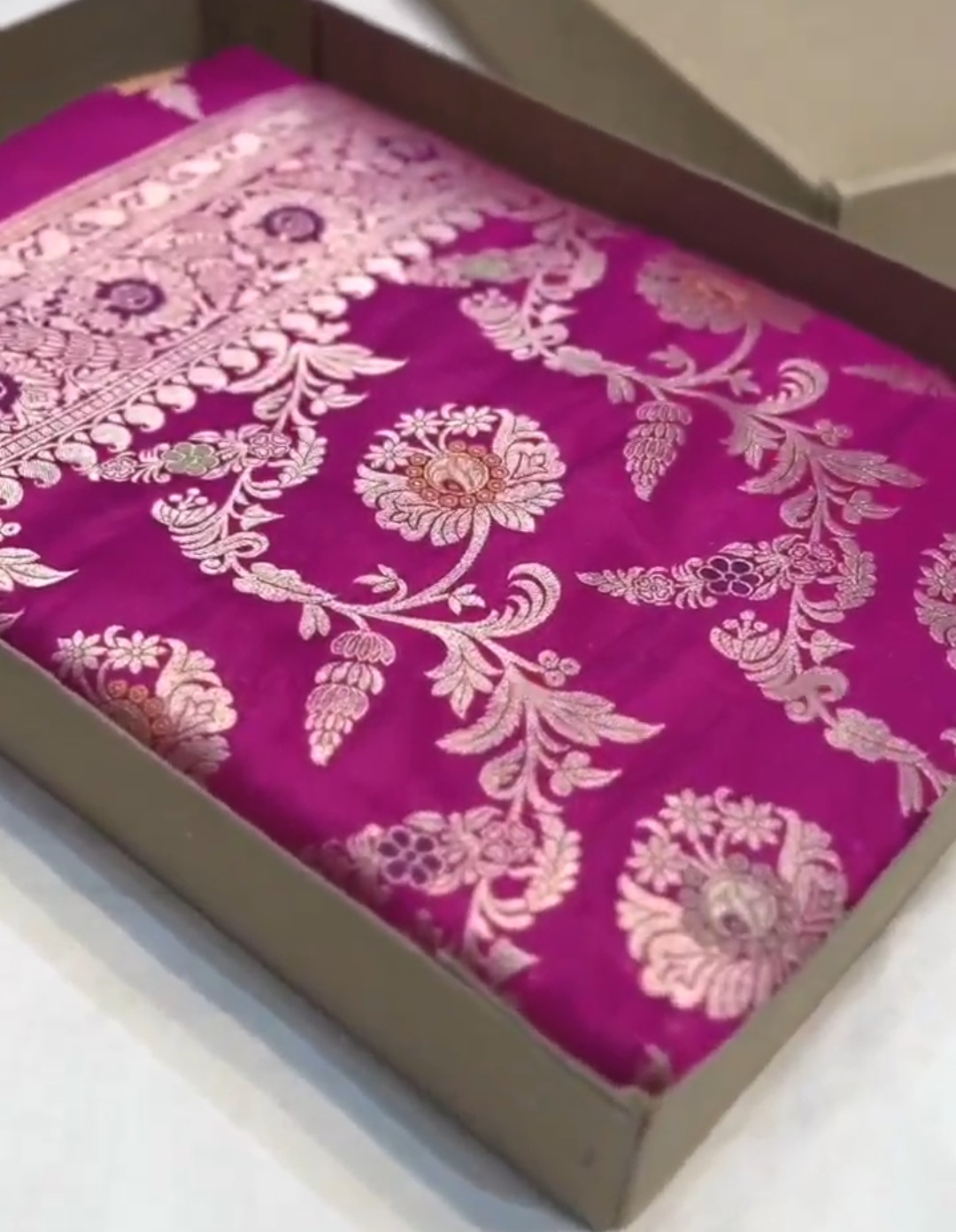 Dual Tone Hot Pink Banarasi Handloom Katan Silk Meenakari Saree