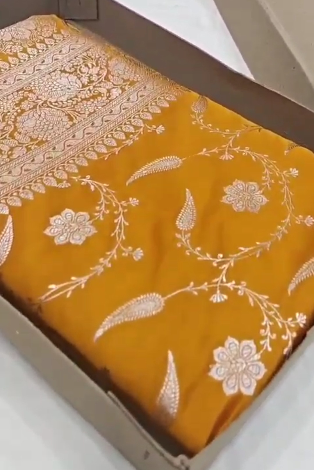 Turmeric Banarasi Mashru Soft Silk Saree
