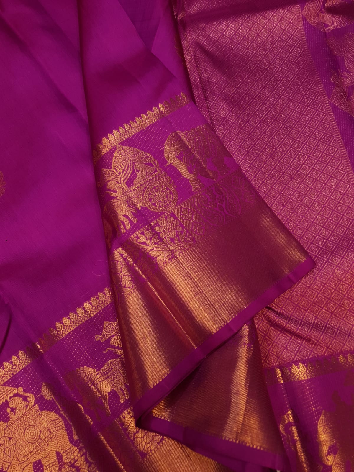 Dark Magenta Kanchipuram Handloom 2G Gold Kalyana Pallakku Silk Saree