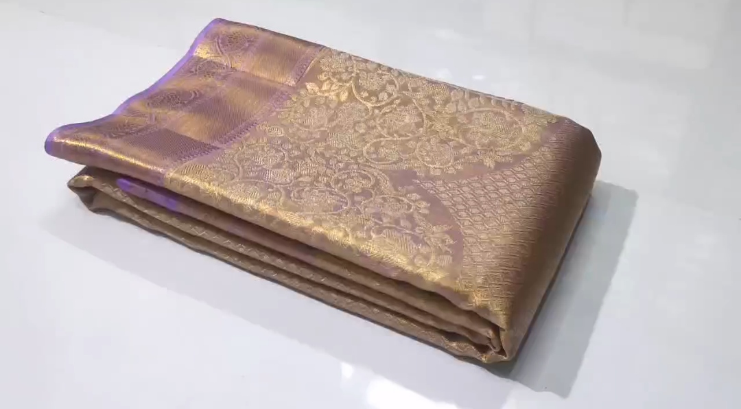 Lavender Kanchipuram Handloom Tissue Brocade Silk Saree