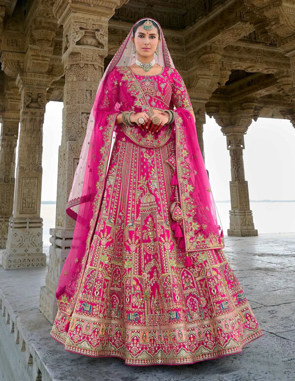 Designer Pink Wedding Lehenga with Dual Dupatta