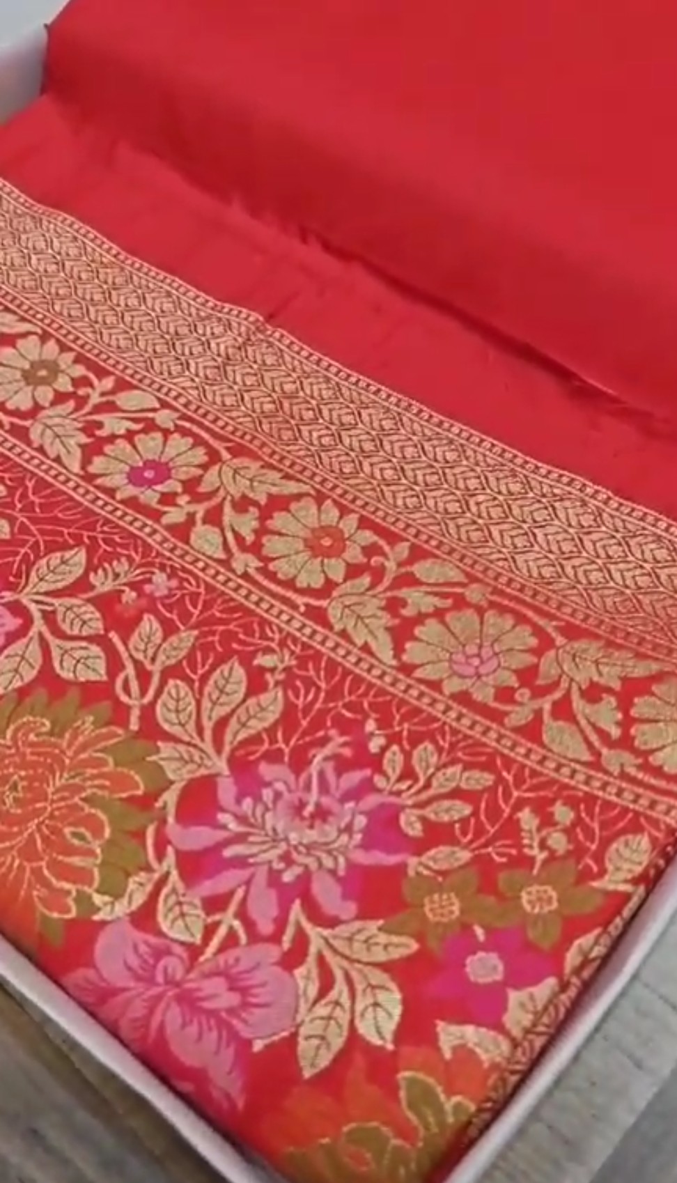 Red Banarasi Semi Katan Silk Tilfi Meenakari Saree