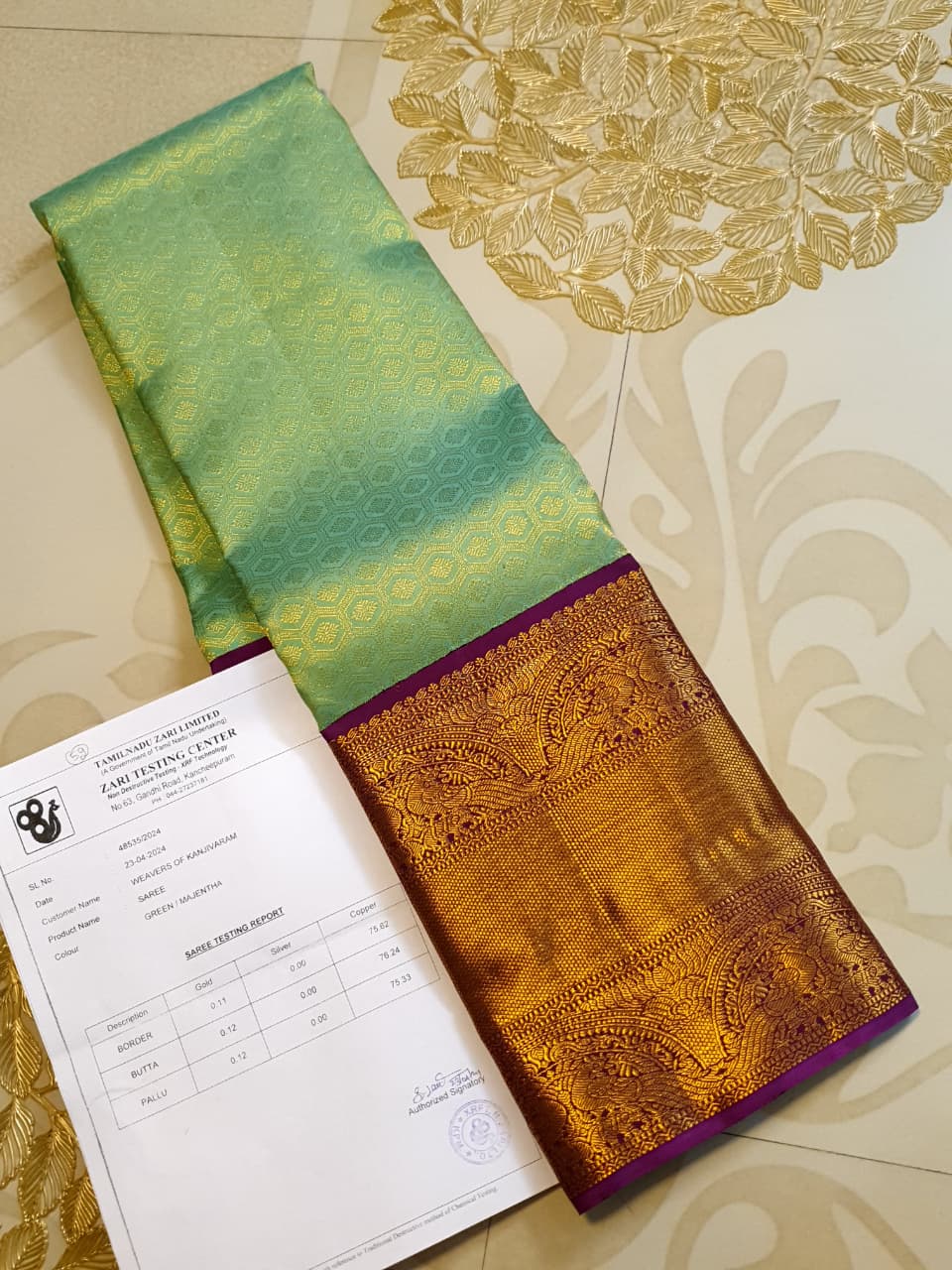 Pista Green Kanchipuram Handloom 2G Gold Pattu Silk Saree