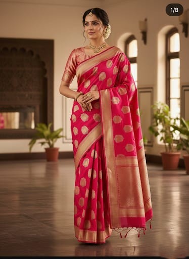 Dark Pink Banarasi Handloom Katan Silk Meenakari Saree