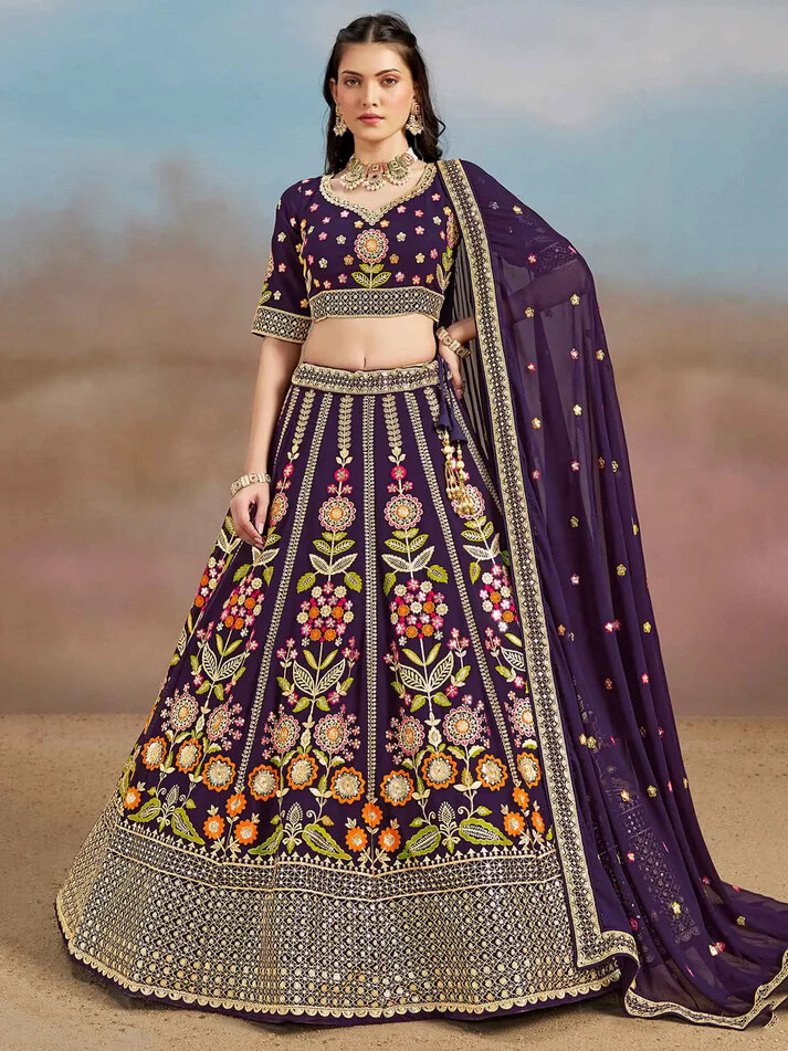 Purple Georgette Lehenga with Zari & Sequins Work
