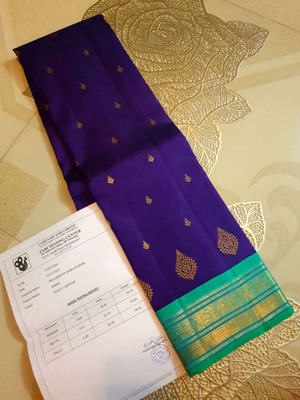Dual Tone Purple Kanchipuram Handloom 4G Pure Gold Pattu Silk Saree