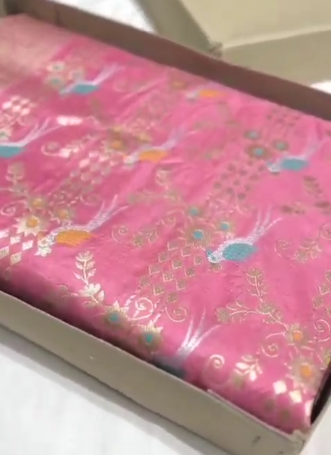 Pink Banarasi Handloom Katan Silk Shikargah Meenakari Saree