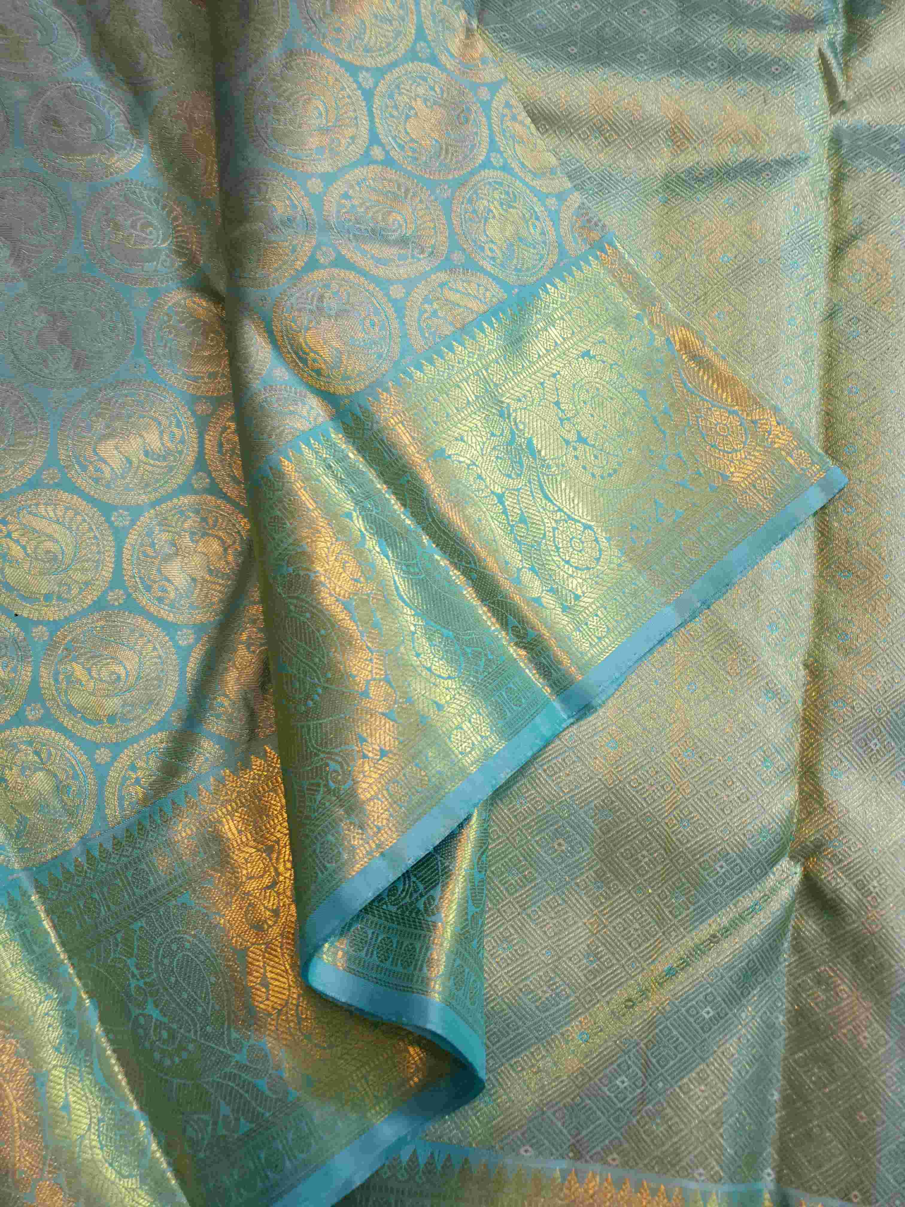 Turquoise Kanchipuram Handloom 2G Gold Pattu Silk Saree
