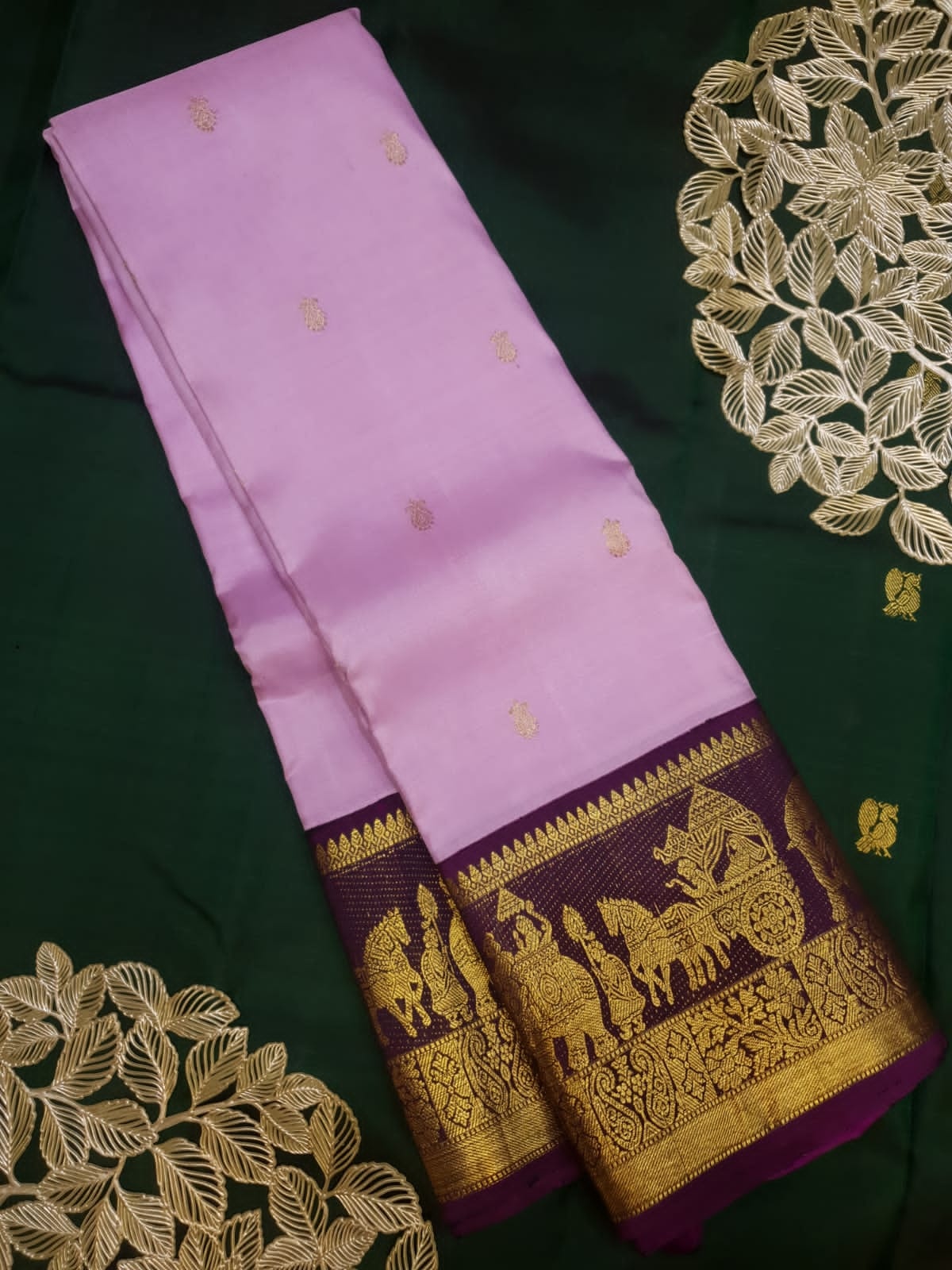 Onion Pink Kanchipuram Handloom 2G Gold Kalyana Pallakku Korvai Silk Saree