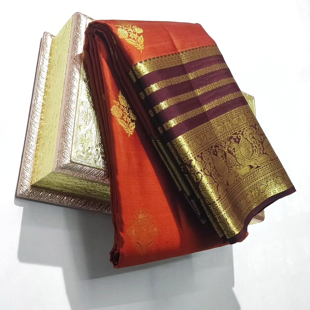 Red Vintage Kanchipuram Handloom Tissue Brocade Silk Saree