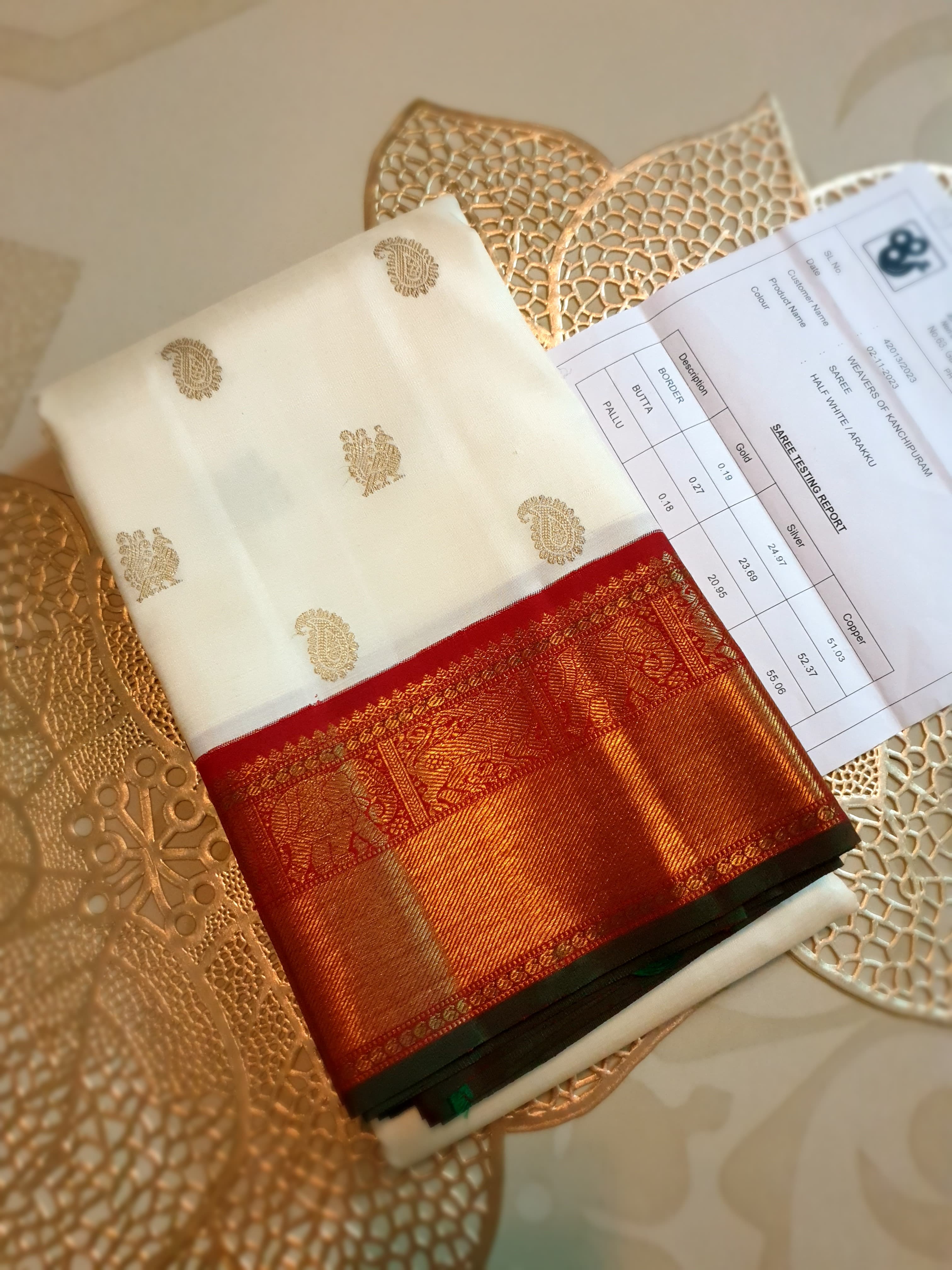 Cream Kanchipuram Handloom 4G Pure Gold Pattu Silk Saree