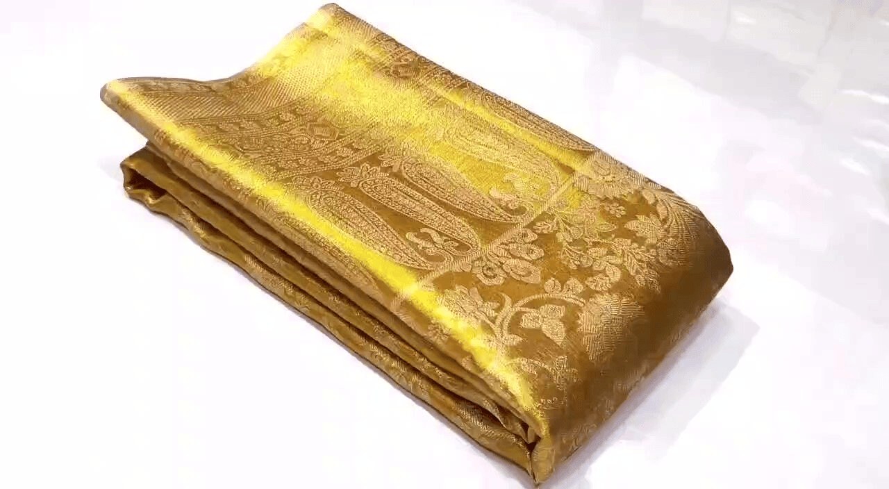 Gold Kanchipuram Handloom Tissue Brocade Silk Saree