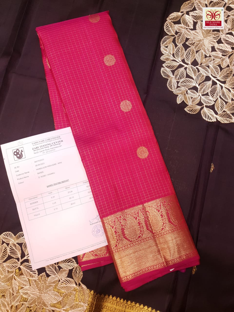 Hot Pink Kanchipuram Handloom 4G Pure Gold Pattu Silk Saree