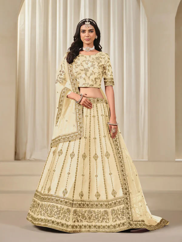 Beige Art Silk Lehenga Choli with Sequins Embroidery