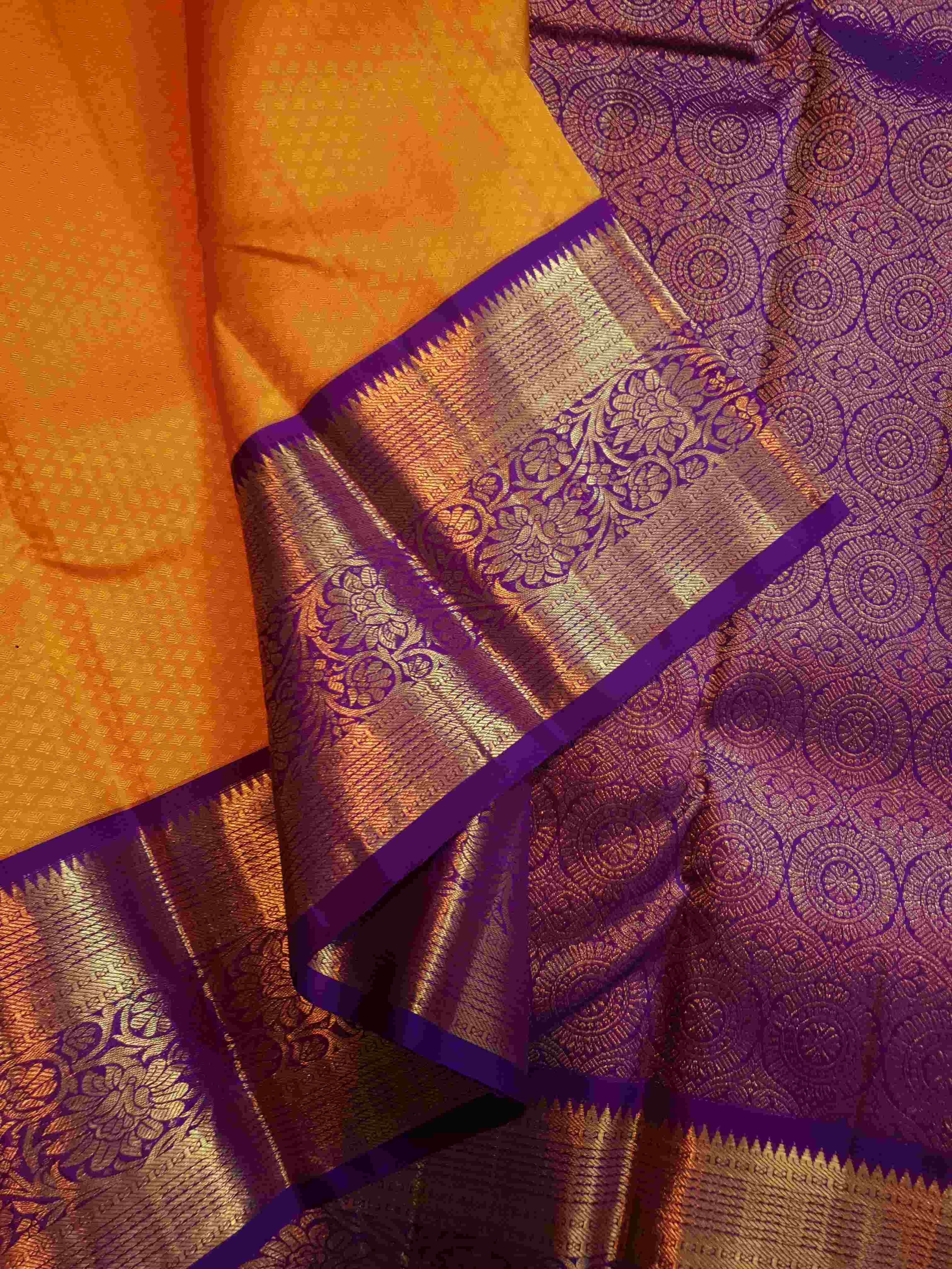 Orange Kanchipuram Handloom 2G Gold Pattu Silk Saree