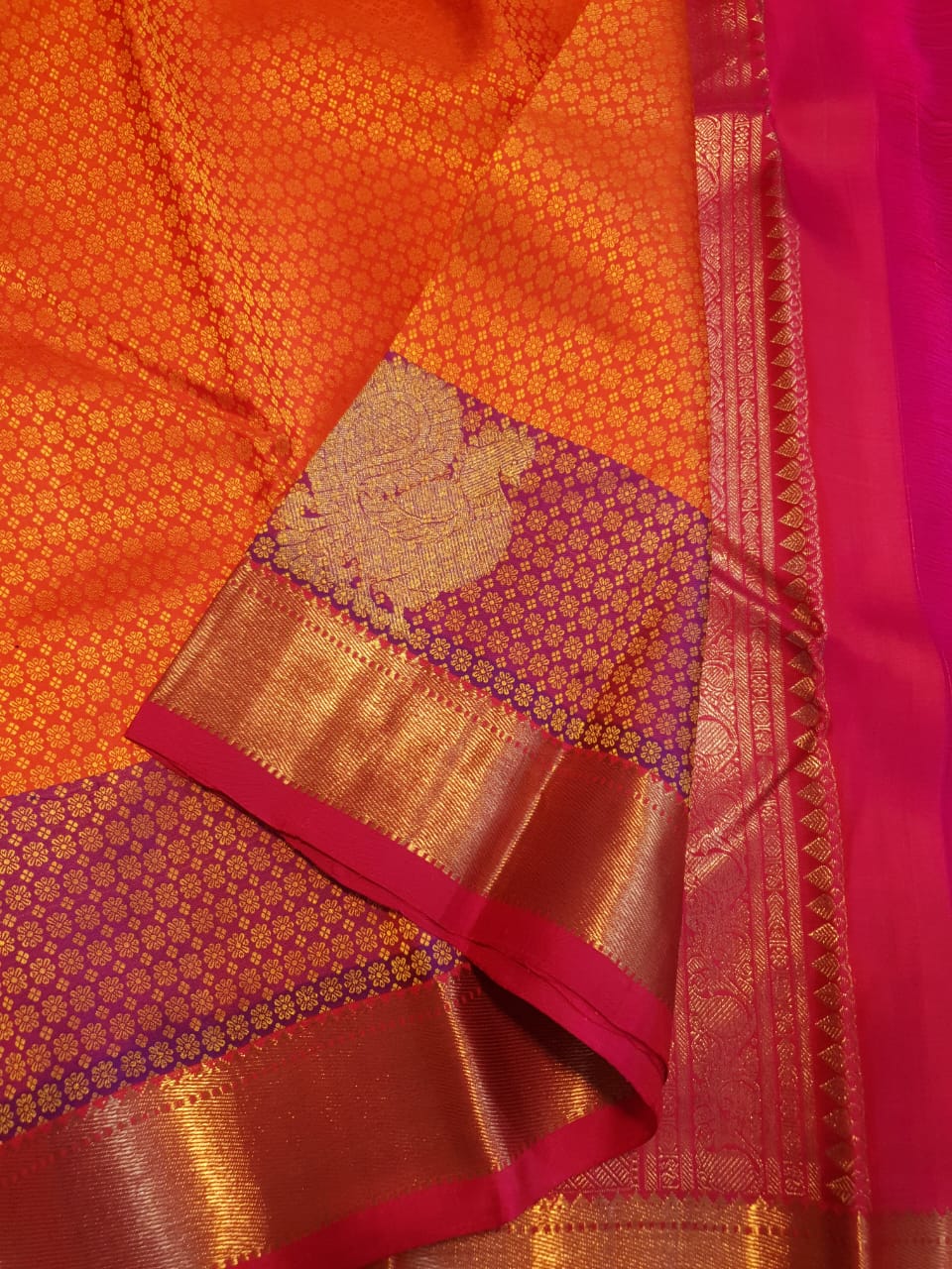 Orange Kanchipuram Handloom 1G Gold Pattu Silk Saree