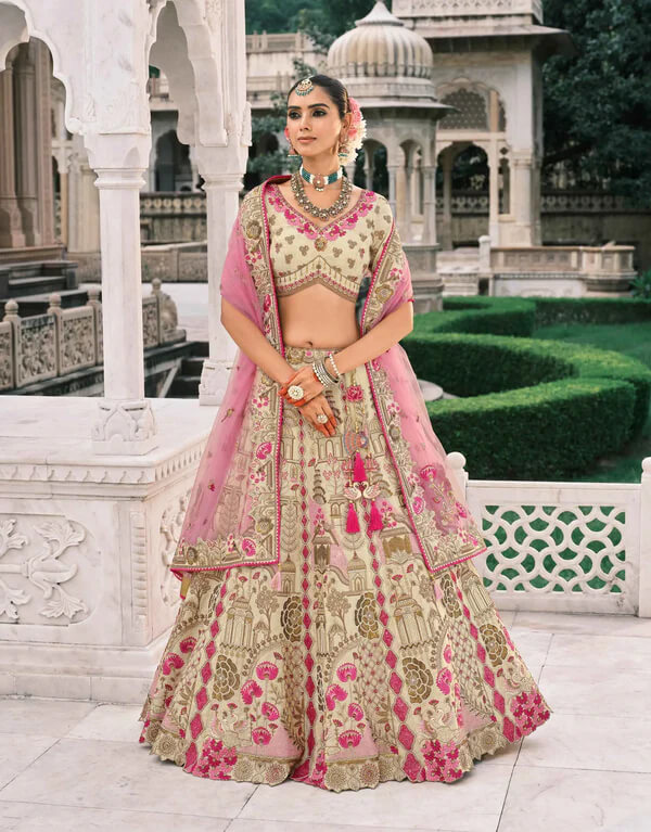 Stunning Beige Bridal Lehenga with Designer Work