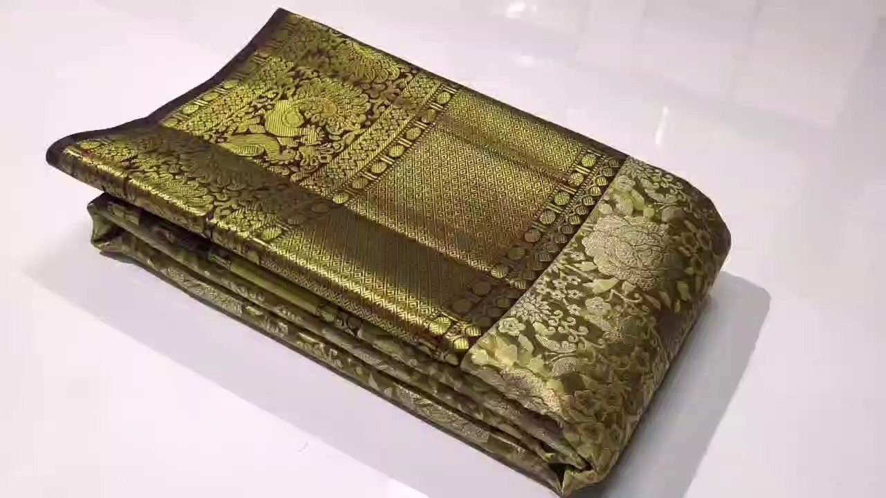 Mehandi Green Kanchipuram Handloom Tissue Brocade Silk Saree