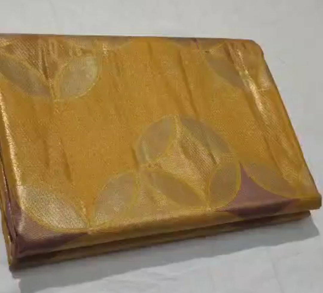 Golden Yellow Kanchipuram Semi Tissue Silk Meenakari Saree